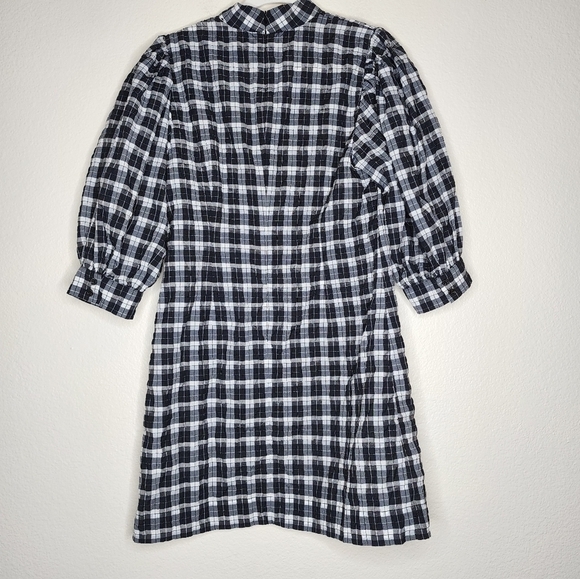GANNI Check Puffy Long Sleeves Mini Dress 40 - Picture 4 of 9